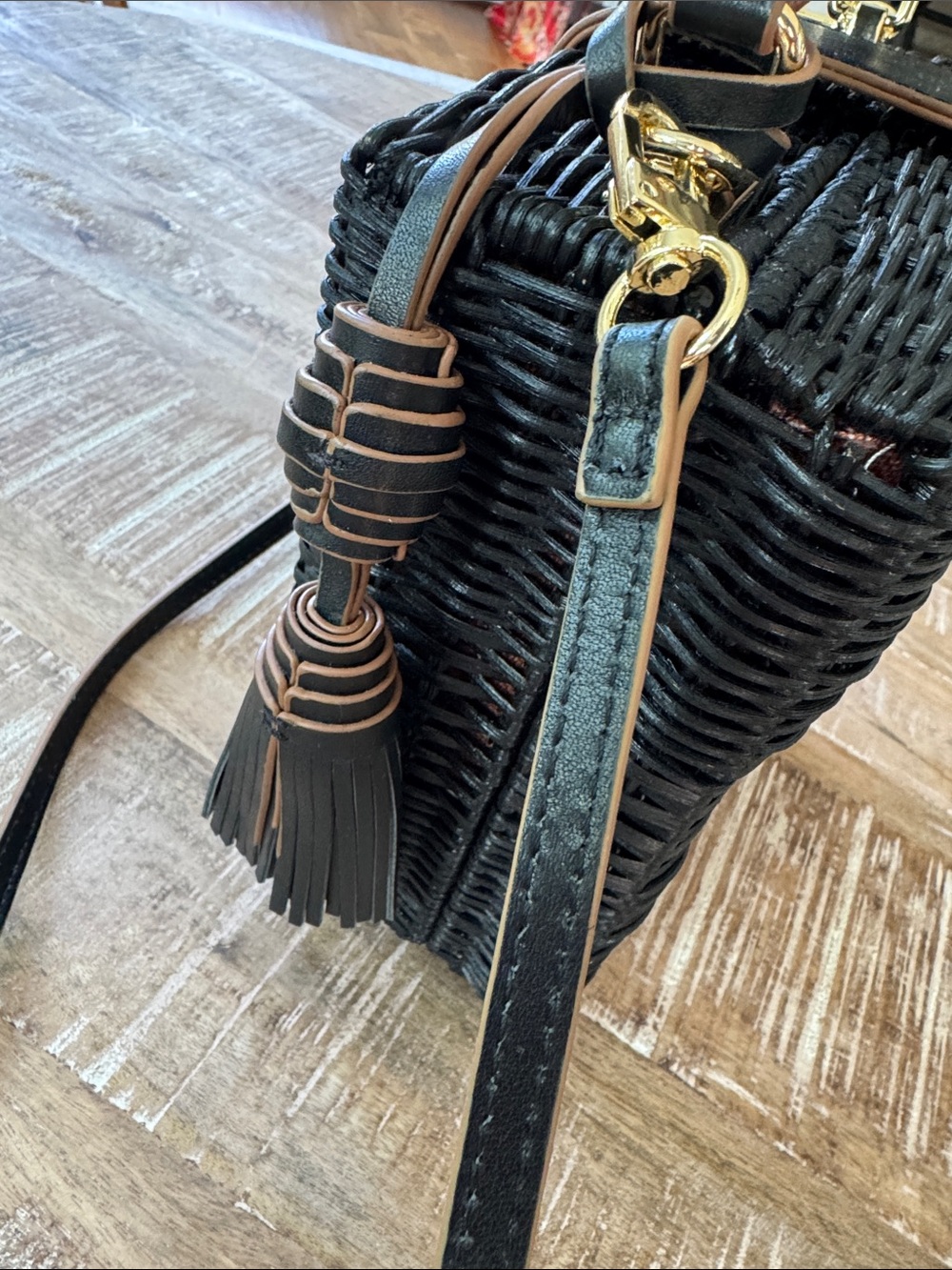 Spartina 449 Rattan Box Bag Black Crossbody Top Handle - Picture 9 of 14